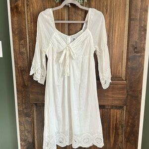 Ivy Jane white cotton silk eyelet crochet dress small